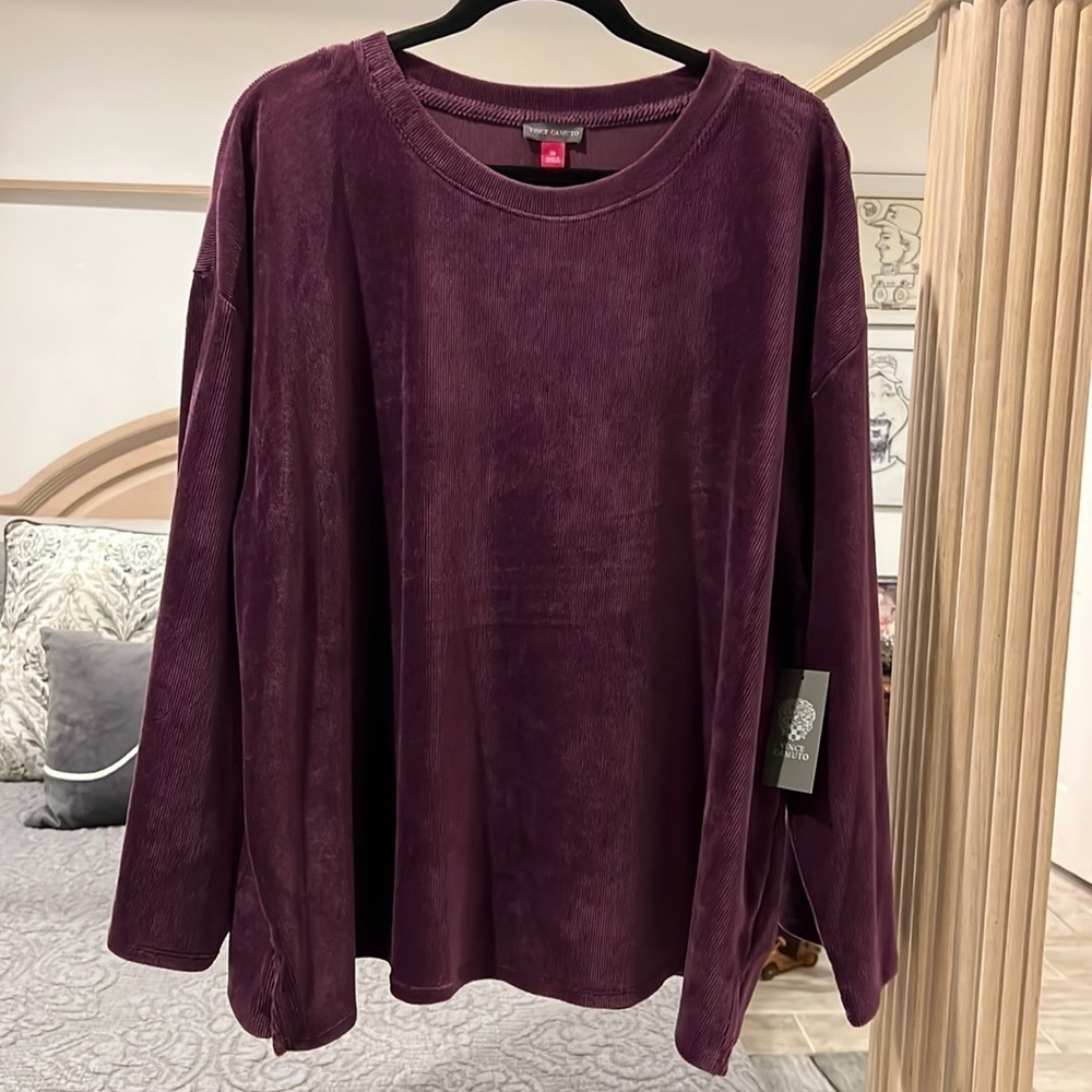 Vince Camuto Womens Rich Purple Soft Long Sleeve Ribbed Blouse Size 3X